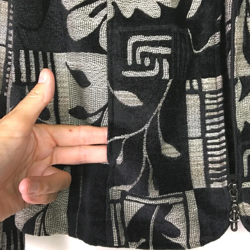 Dressbarn Tapestry Floral Geometric Zip Front Jacket XL Black Silver